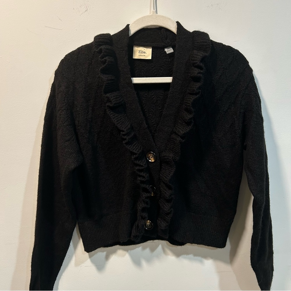 ELIE ELIE TAHARI Ruffle Cardigan Sweater  size M